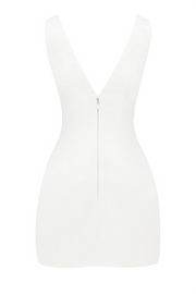 Deep V Neck Solid Color Bodycon Mini Tank Dresses-White [Pre Order]
