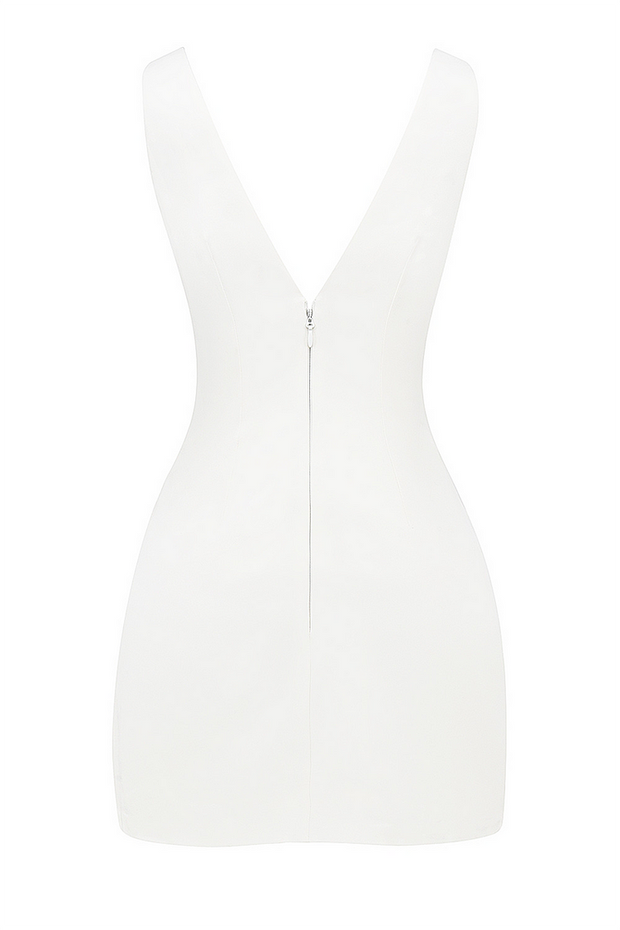 Deep V Neck Solid Color Bodycon Mini Tank Dresses-White [Pre Order]