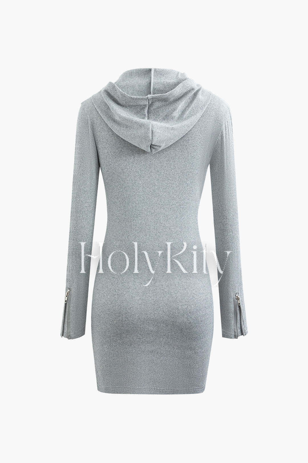 Zip Up Flap Pocket Hooded Knit Mini Dress