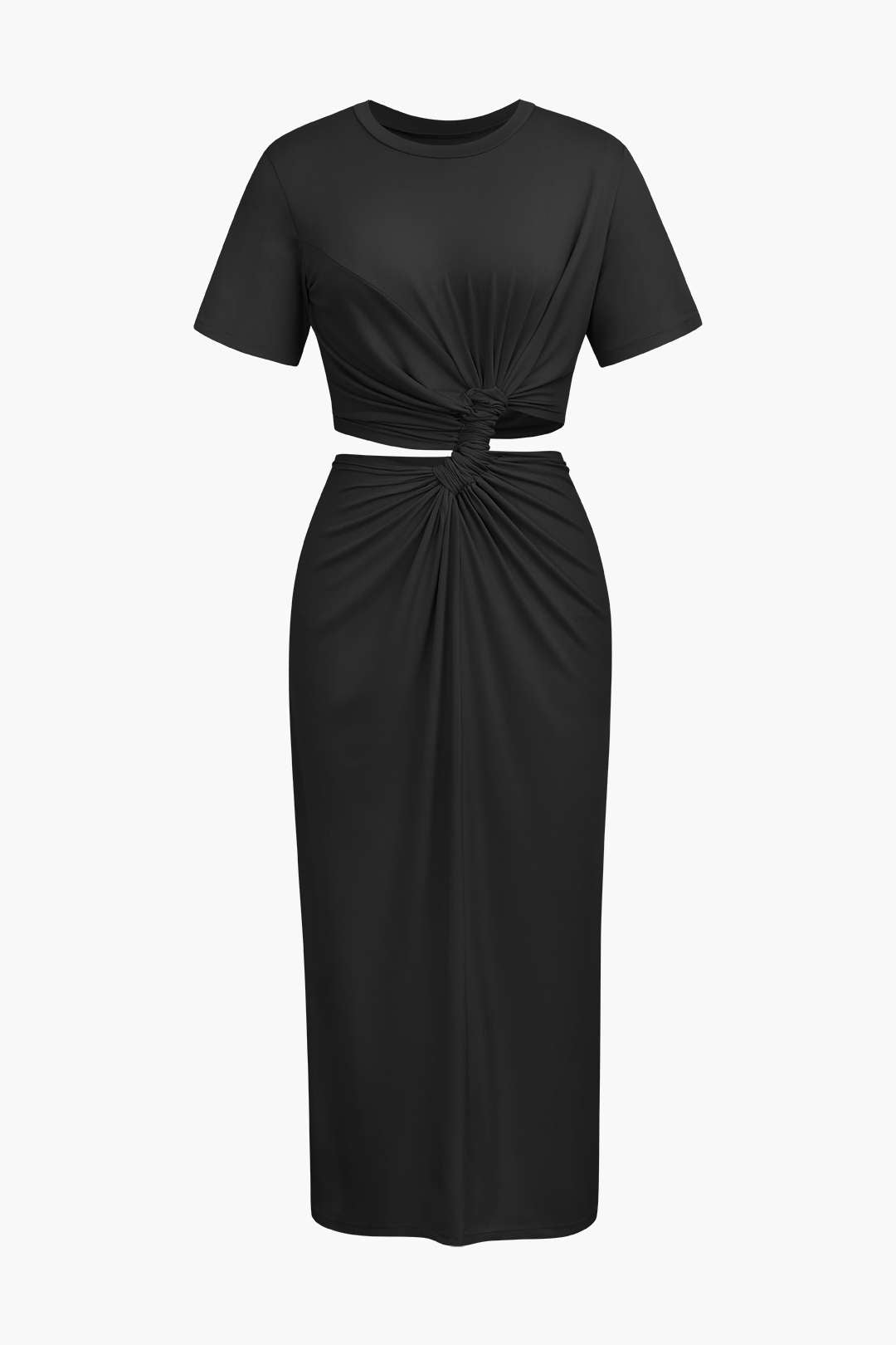 Midikleid mit verdrehter Vorderseite und Cut-Out 