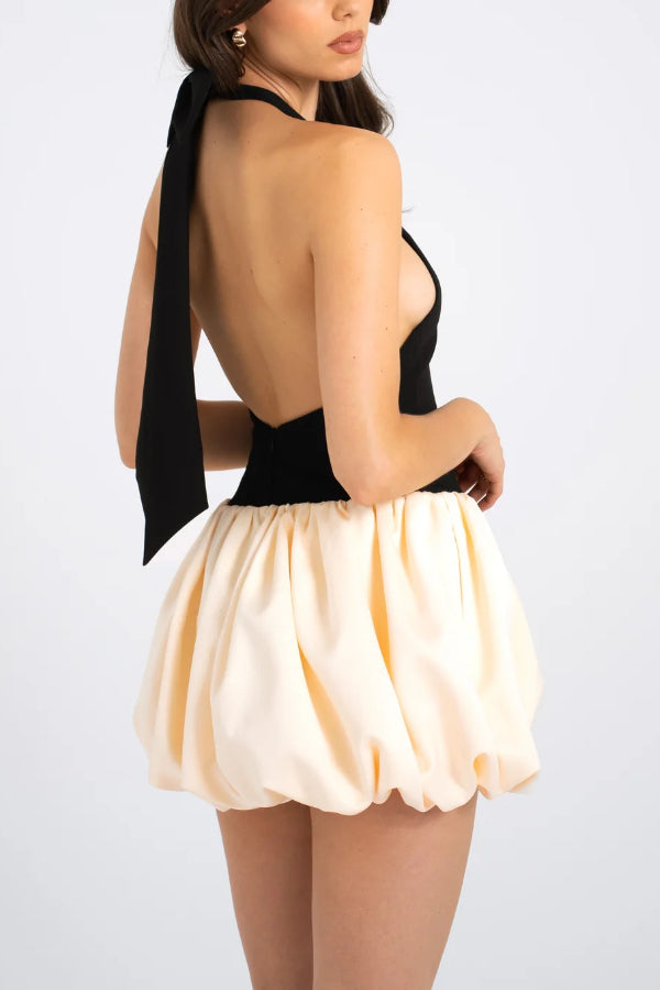 Yaira Backless Drop Waist Mini Bubble Dress