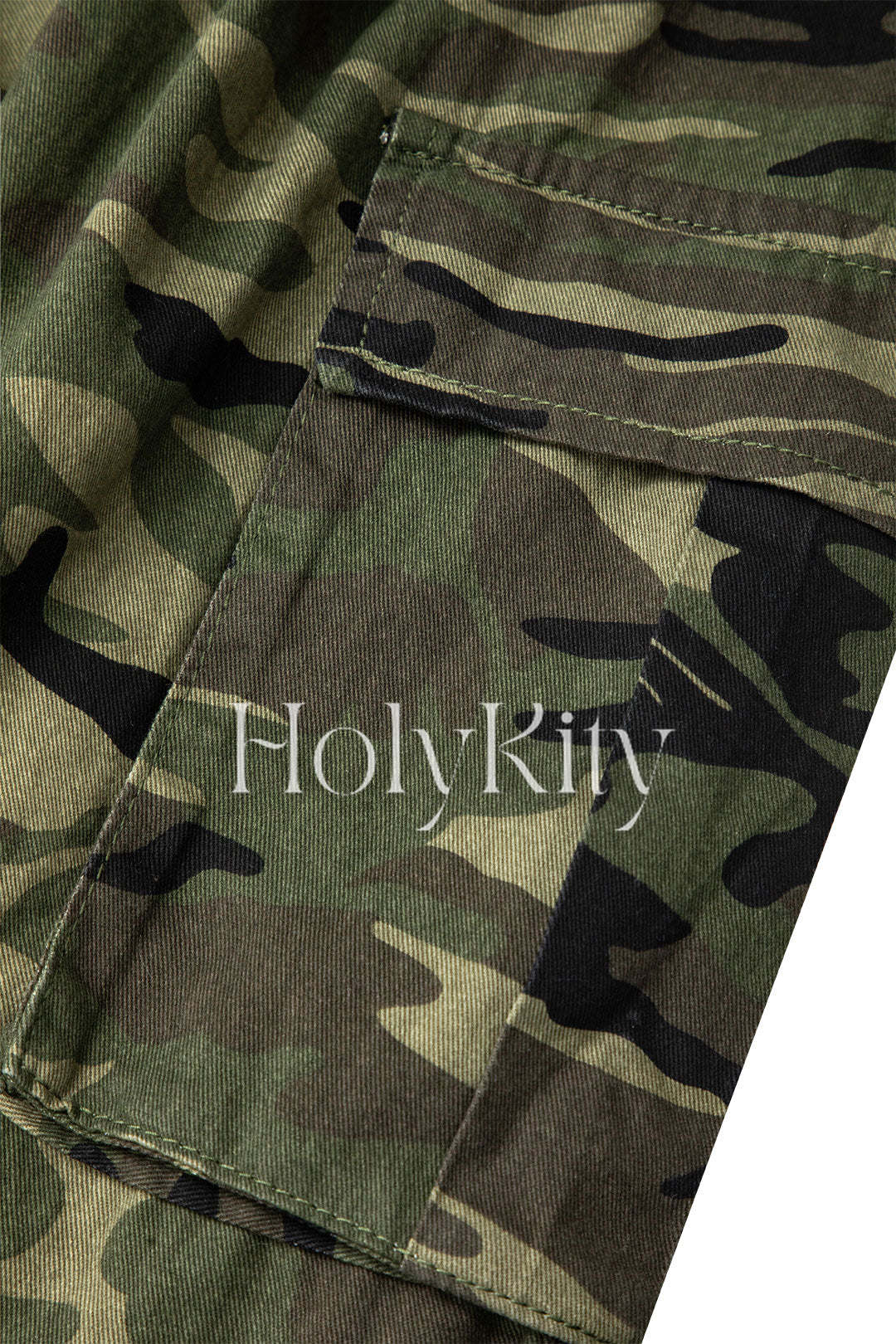 Camo High Waist Flap Pocket Straight Leg Cargo Jeans