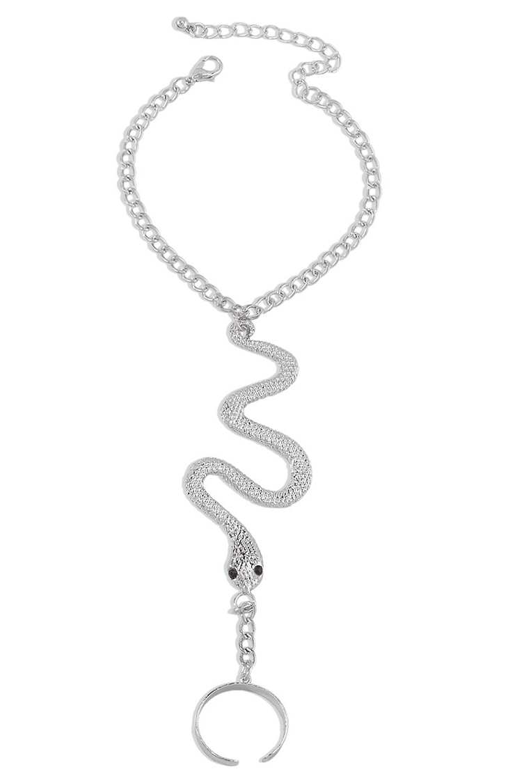 Fashionable Alloy Snake Shape Finger Linked Bracelet-Gold