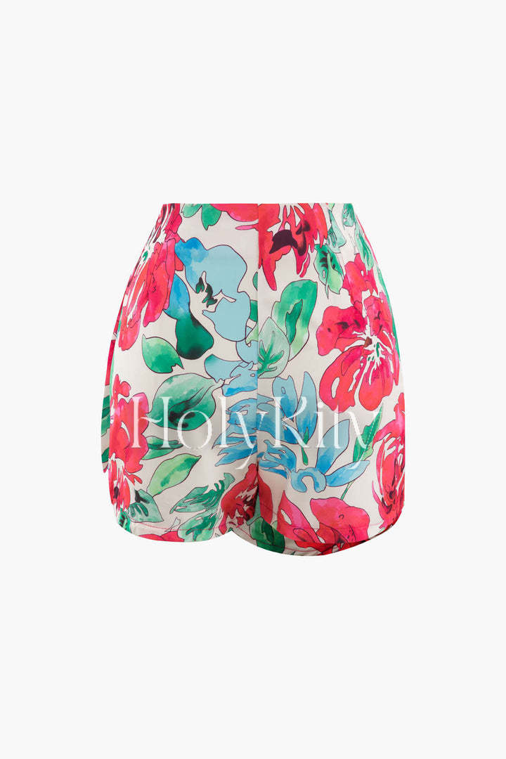 Short à imprimé floral avec nœud sur le côté 