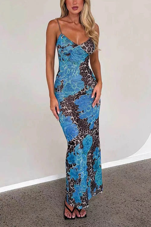 V Neck Color Block Leopard Print Maxi Cami Dress Regular price