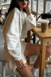Vintage Casual Embroidered Sweatshirt And Sports High-waisted Shorts Set