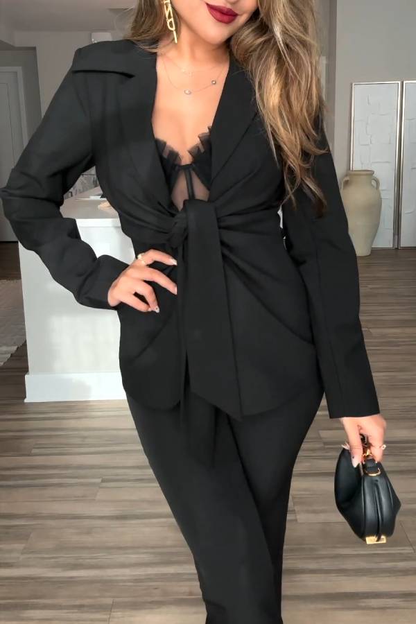 Tie-Front Waist-Cut Blazer