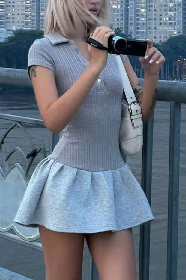 Button-Down Lapel Short Sleeve Mini Dress