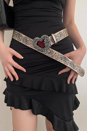 Graphic Print Heart-Shaped Metallic Decor Retro Belt-Brown