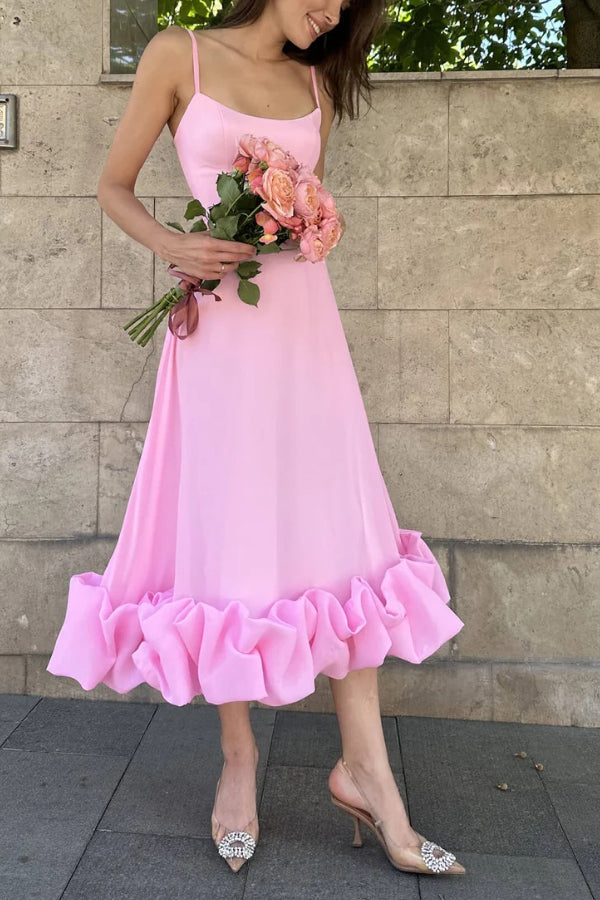 Midnight Girl Flounce Bustier Banquet Party Midi Dress