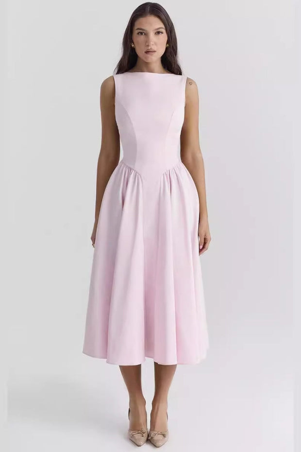 Round neck sleeveless backless dress