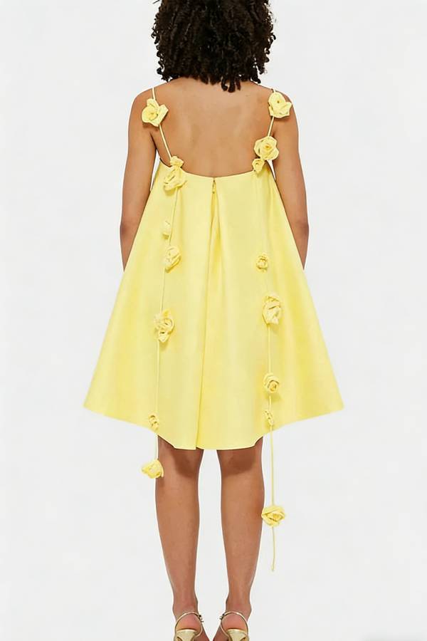 Playful and Flattering Silhouette 3D Rose Drape Straps A-line Mini Dress