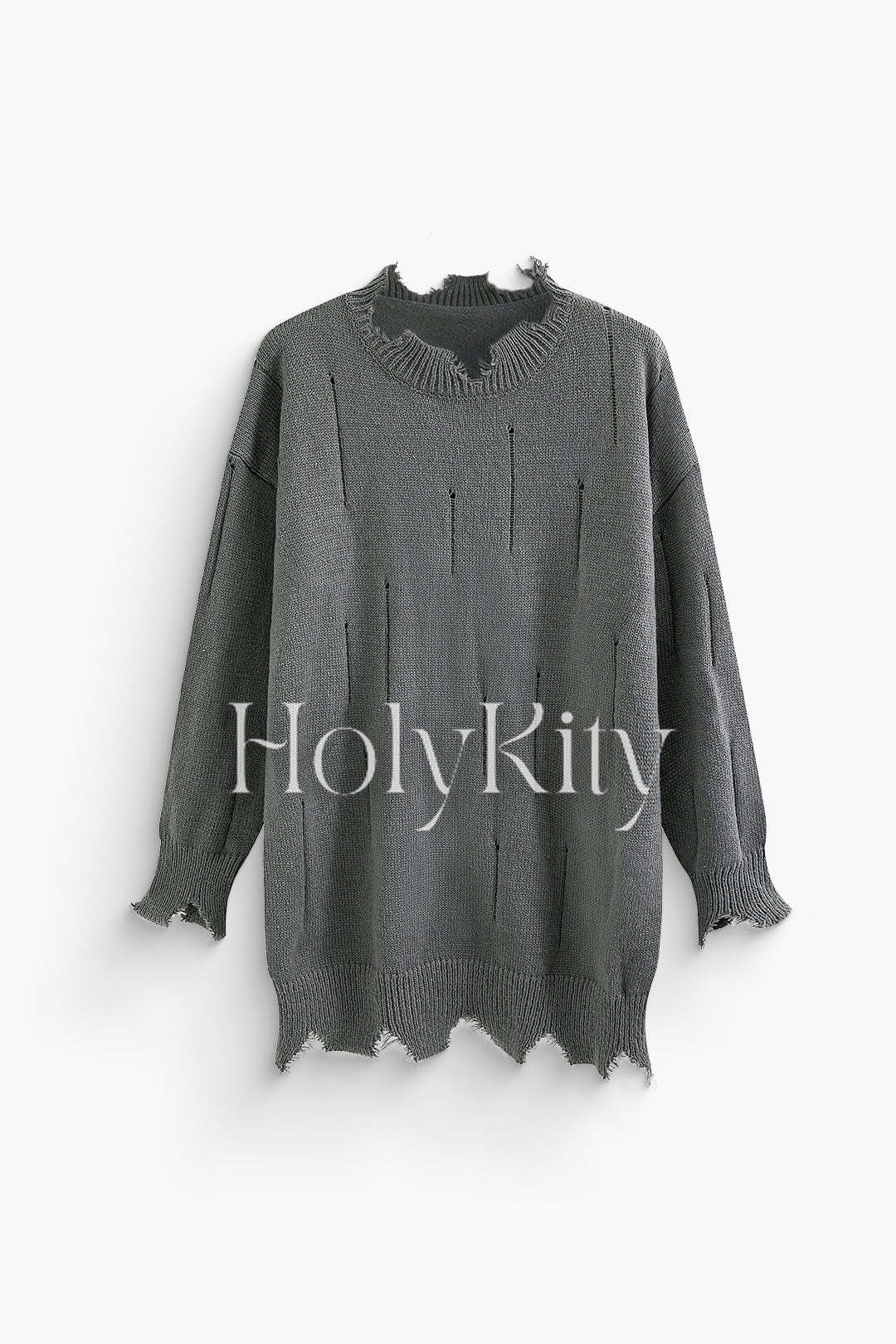 Pull en maille effilochée à col rond 