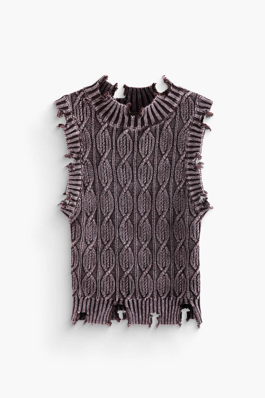 Haut en tricot sans manches effet vieilli 