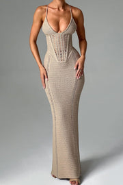 Sexy hollow lace-up large backless knitted dress