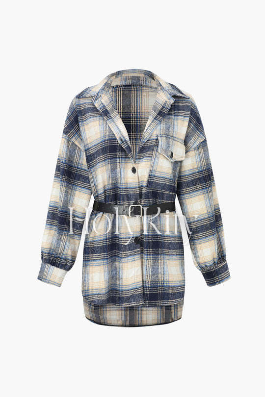 Veste à carreaux avec ceinture 