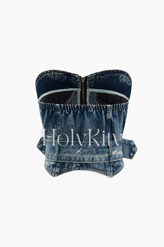 Haut bustier en jean avec ceinture 
