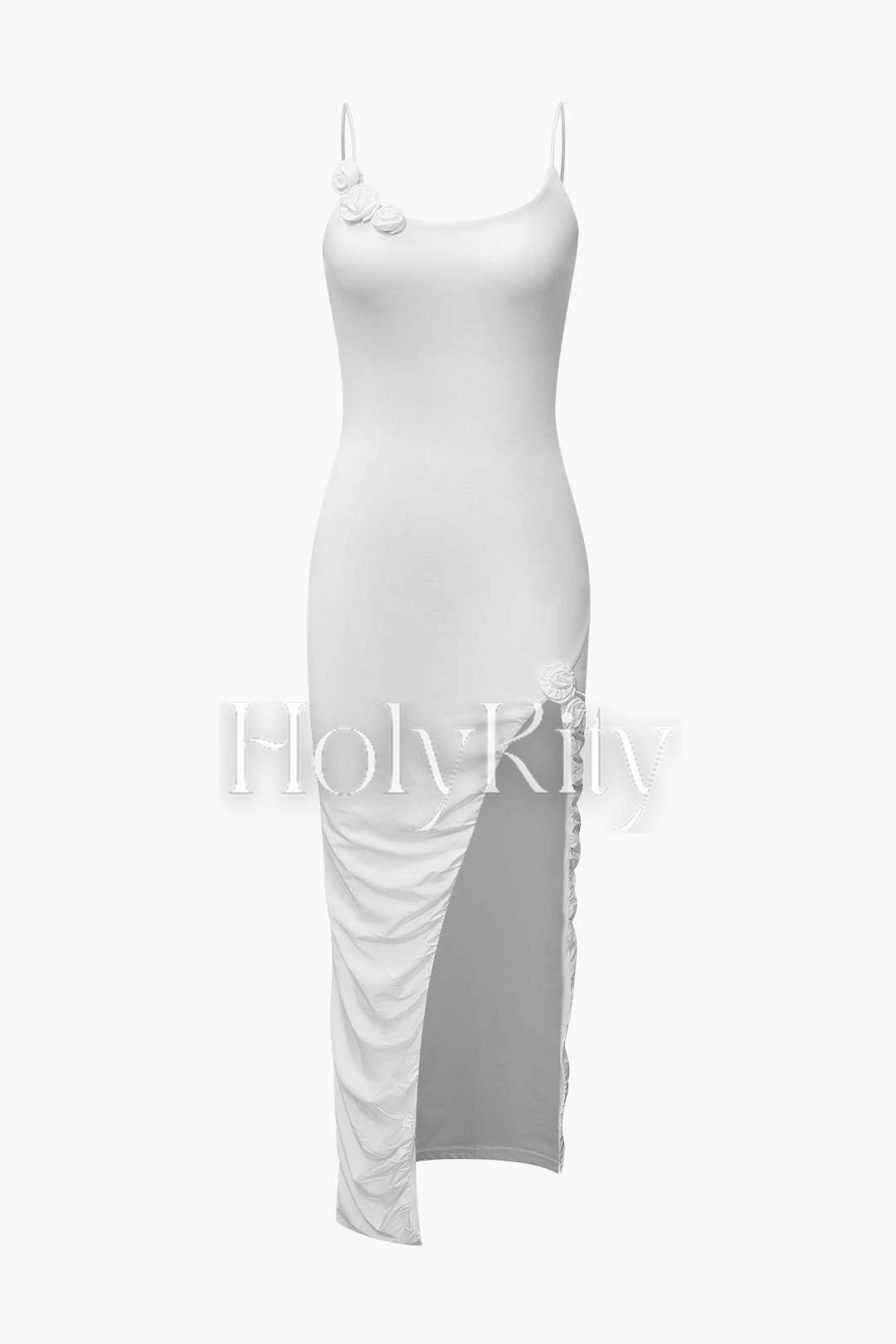 3D Flower Asymmetirc Hem Maxi Dress