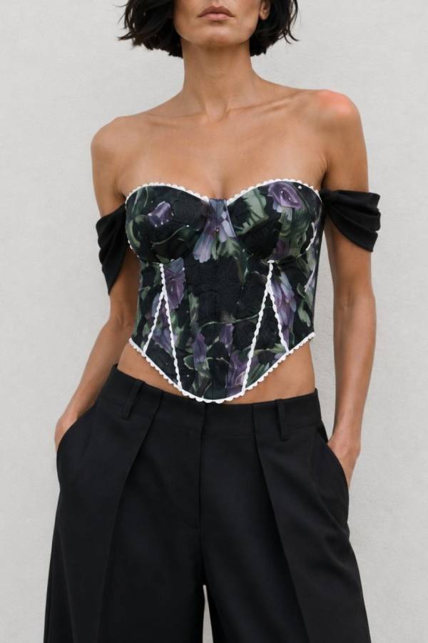 Vintage Floral Off‑Shoulder Corset Bustier