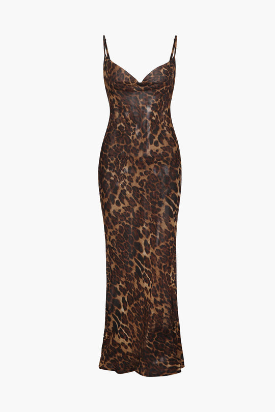 Drapiertes Maxikleid mit Leopardenmuster 