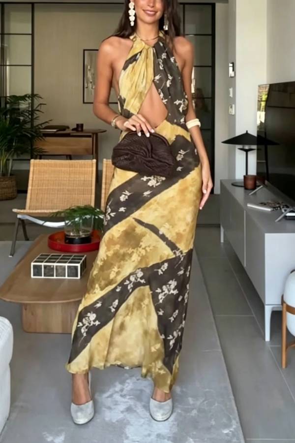 Tie-Dye Halter Cutout Maxi Dress