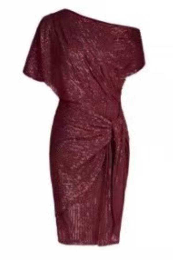 One-shoulder sequined twisted fitted party dress