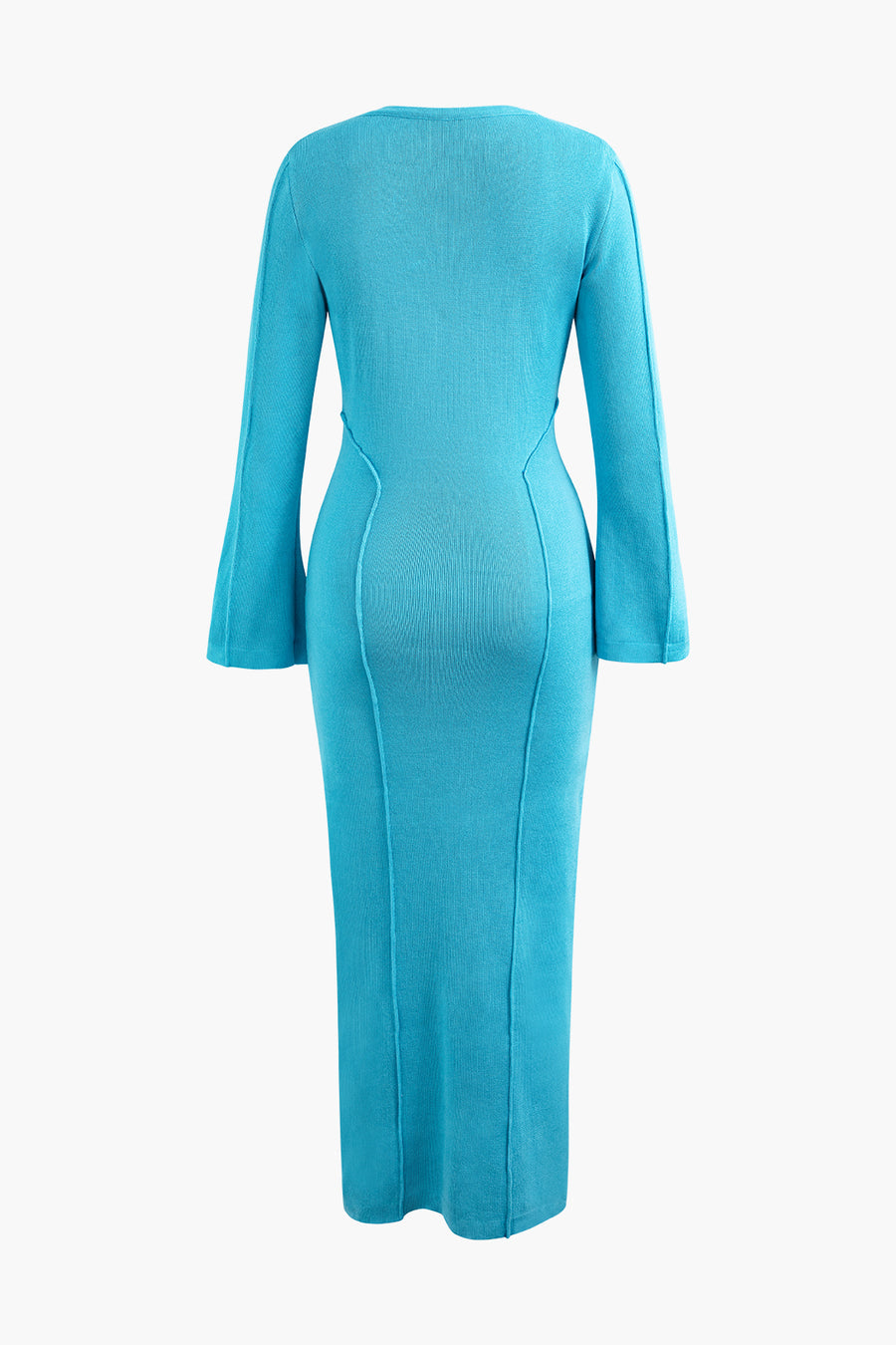 Robe longue à col rond et manches cloche avec coutures apparentes 