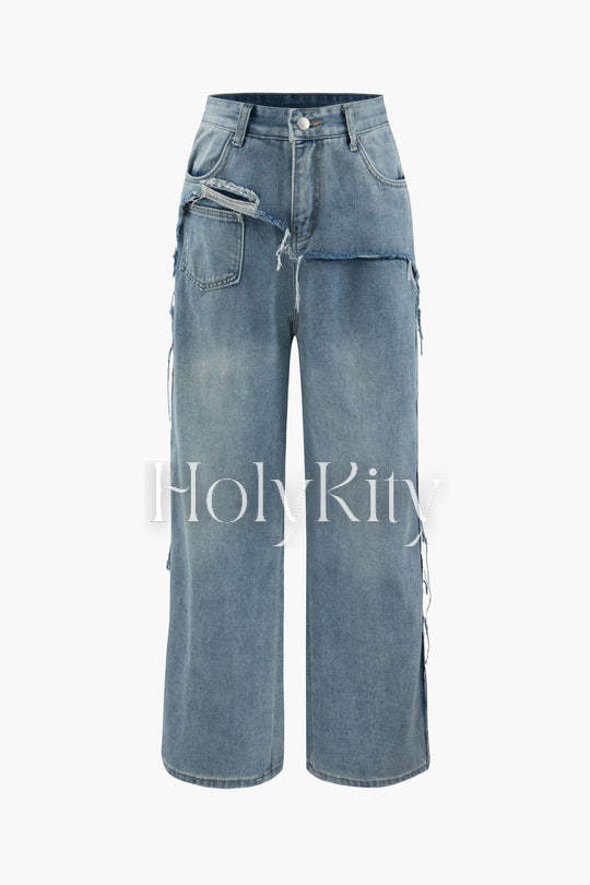 Ausgefranste Patchwork-Jeans