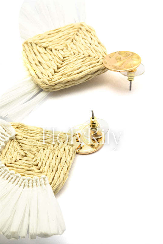 Boucles d'oreilles en éventail tressé en rotin 