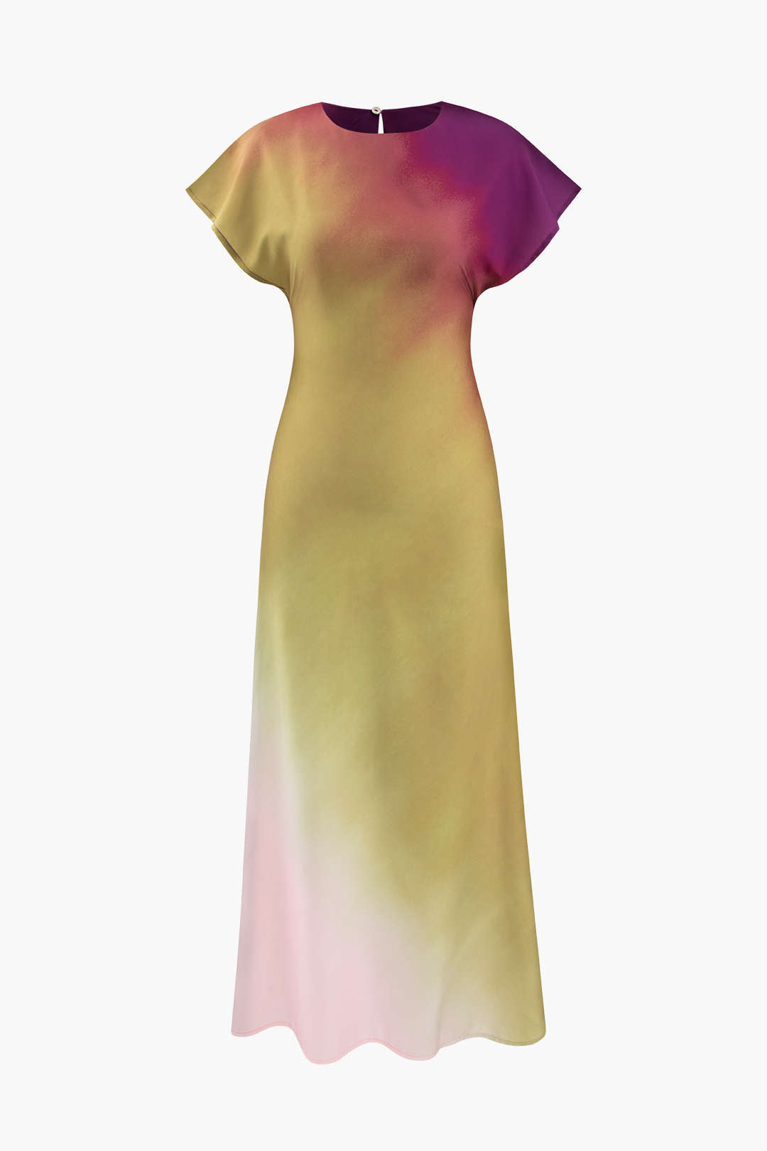 Maxikleid aus Satin mit Batikmuster und Flügelärmeln 