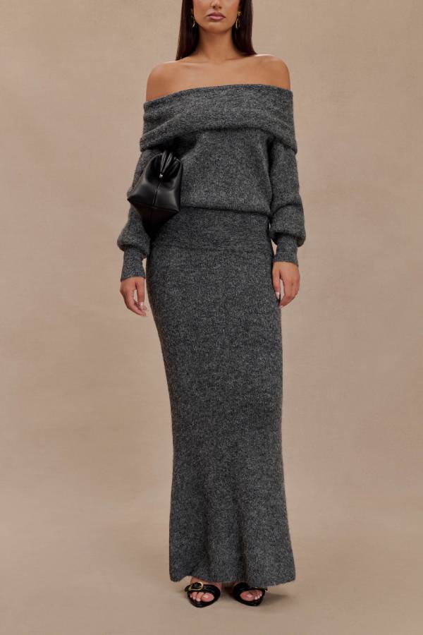 Charlotte Knit Bardot Neck Off Shoulder Long Sleeve Relaxed Sweater