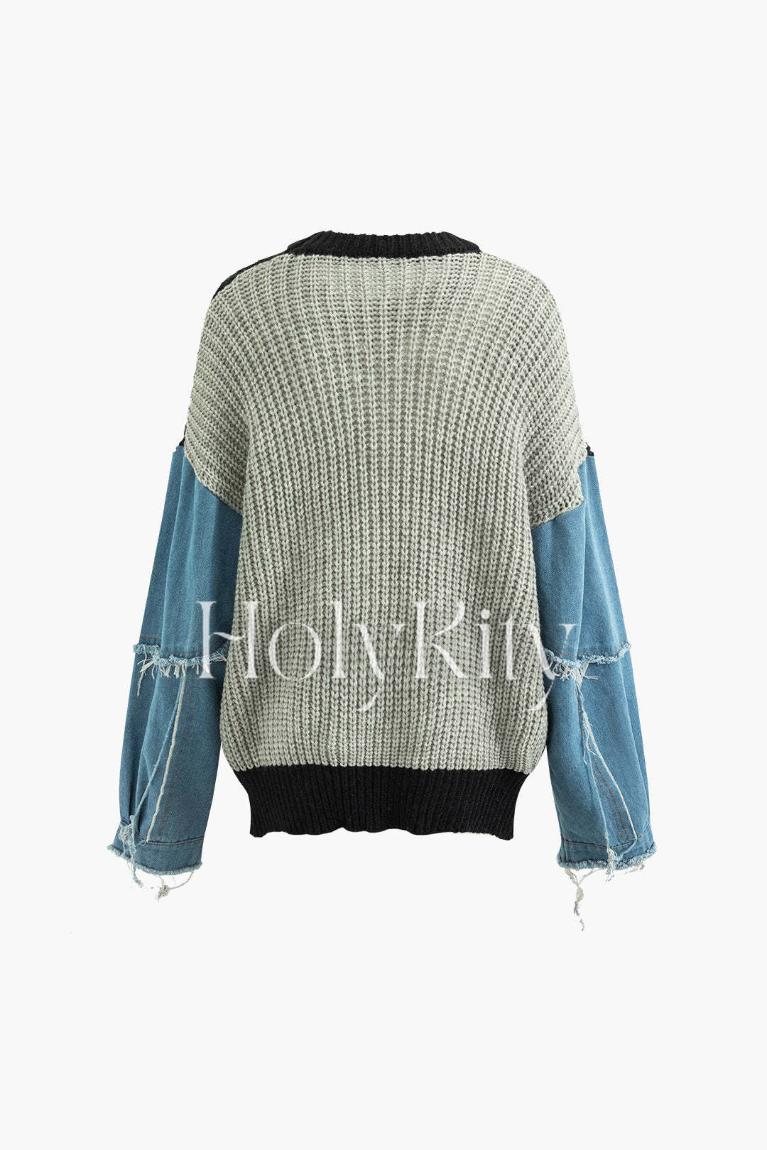 Pull col rond à coutures contrastées en denim 