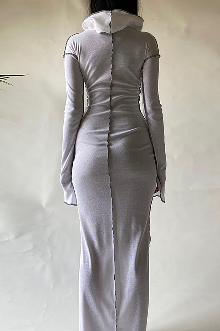 ROBES MAXI À CAPUCHE ET MANCHES LONGUES AVEC SURPIQÛRES 