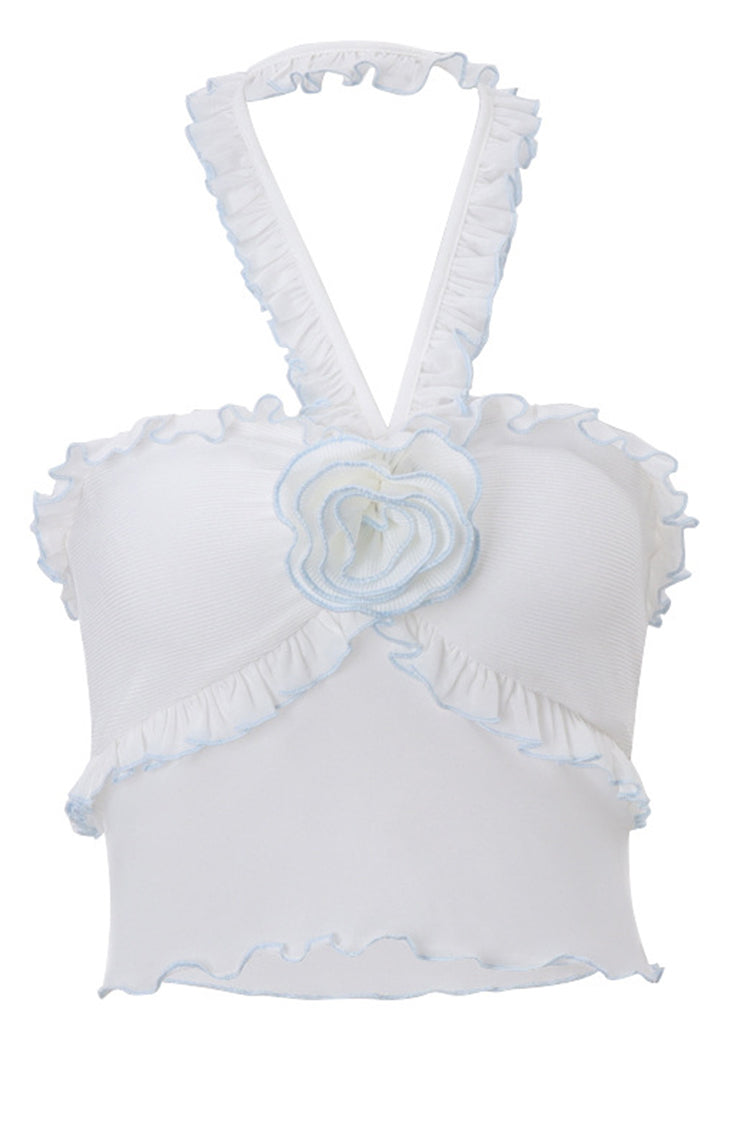 Sexy hot girl's short halter top with three-dimensional flower decoration and fungus