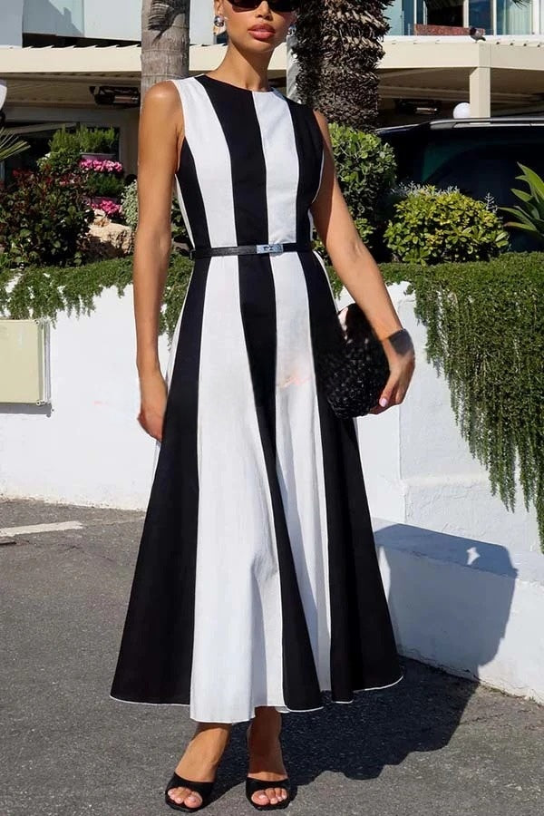 Coastal Scenery Colorblock Sleeveless A-line Maxi Dress