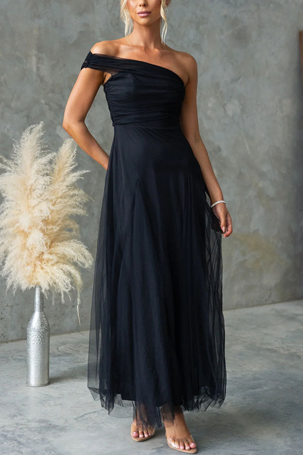 Grace Vibes Tulle One Shoulder Party Formal Maxi Dress