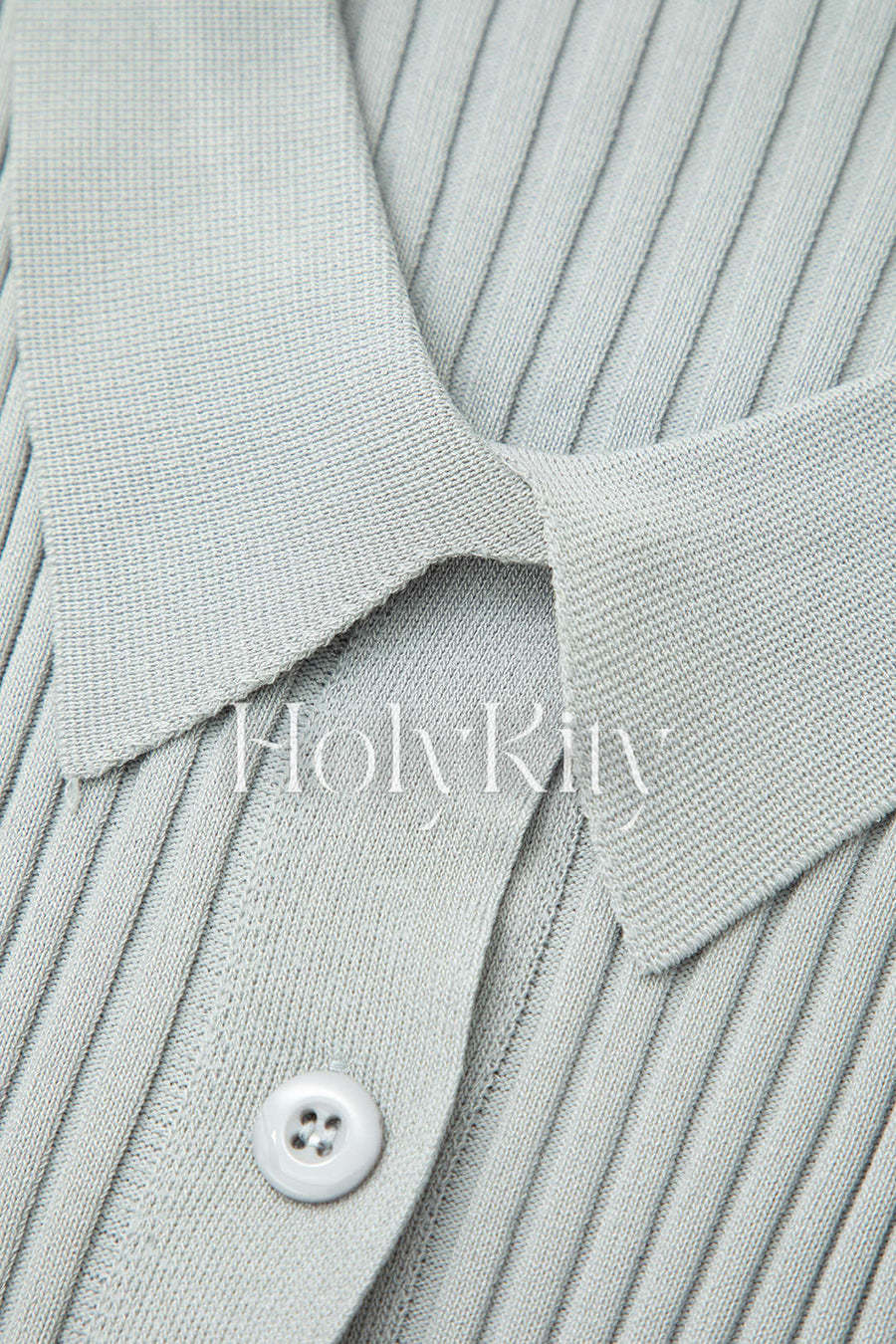 Midikleid aus Rippstrick mit Kragen und Knopfleiste