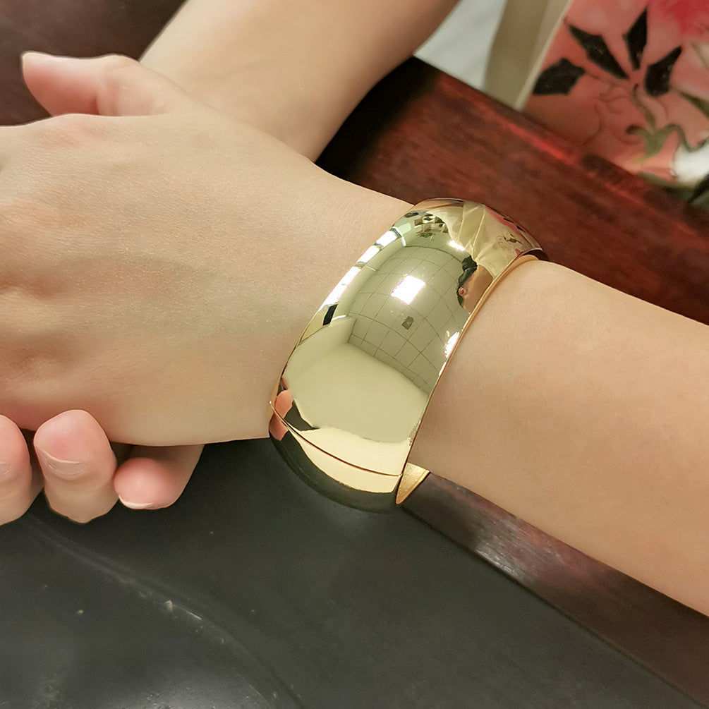 Classic Drum Mirror Spring Open Wide Bracelet