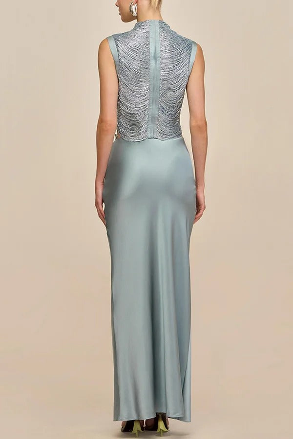 Keep Polished Satin High Rise Bias Cut Drape Maxi Skirt