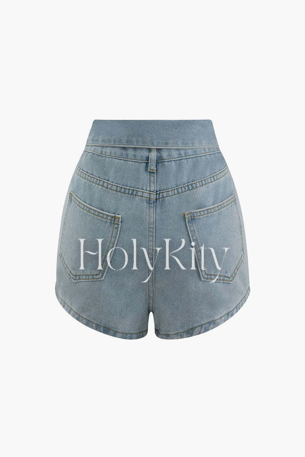 Foldover Waist Denim Shorts