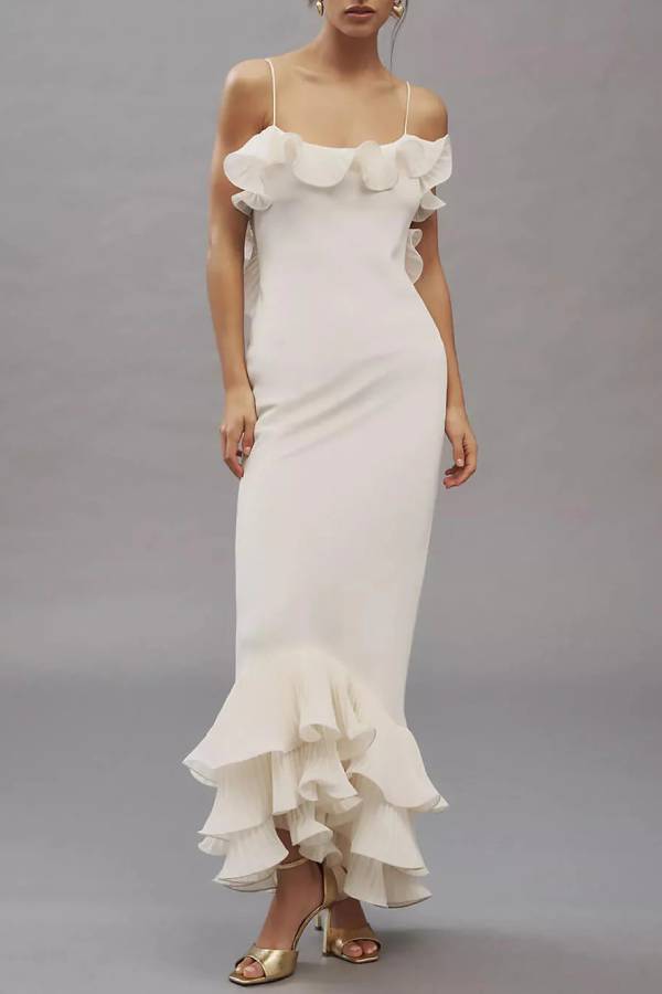 Backless Ruffled Spaghetti Strap Maxi Dress