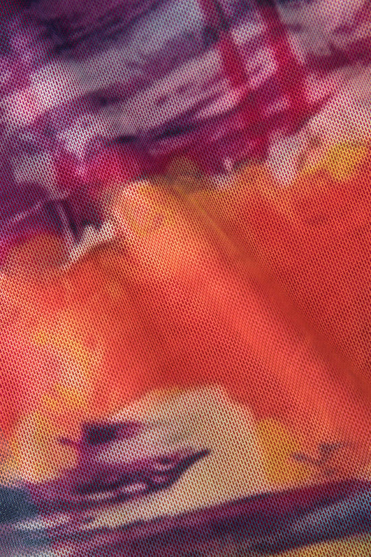 Maxikleid aus Netzstoff mit abstraktem Print 