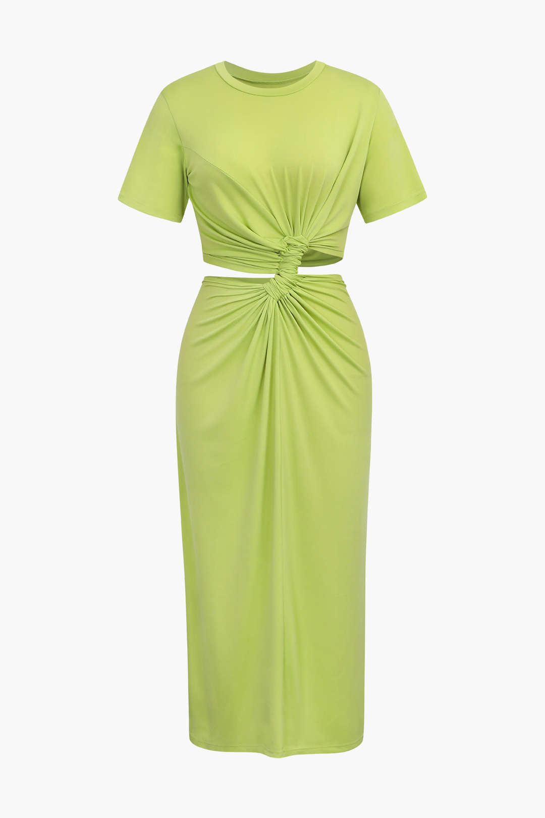 Midikleid mit verdrehter Vorderseite und Cut-Out 