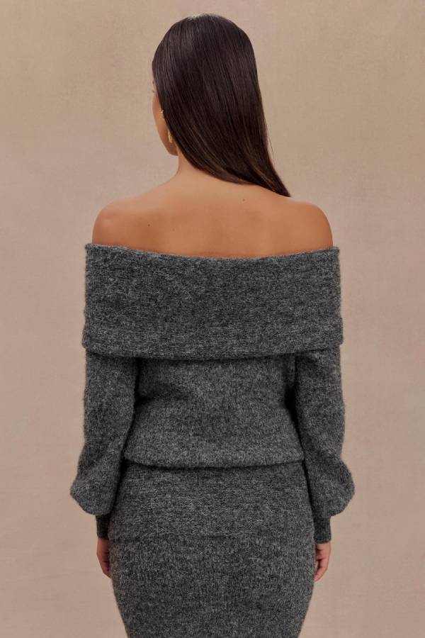 Charlotte Knit Bardot Neck Off Shoulder Long Sleeve Relaxed Sweater