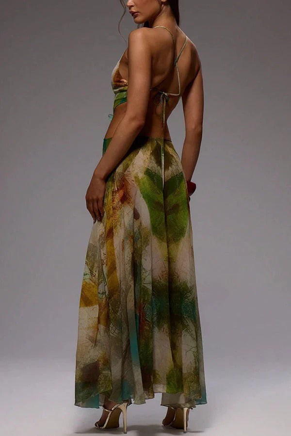 Sexy Butterfly Embellished Back Lace-up Slit Vacation Maxi Dress