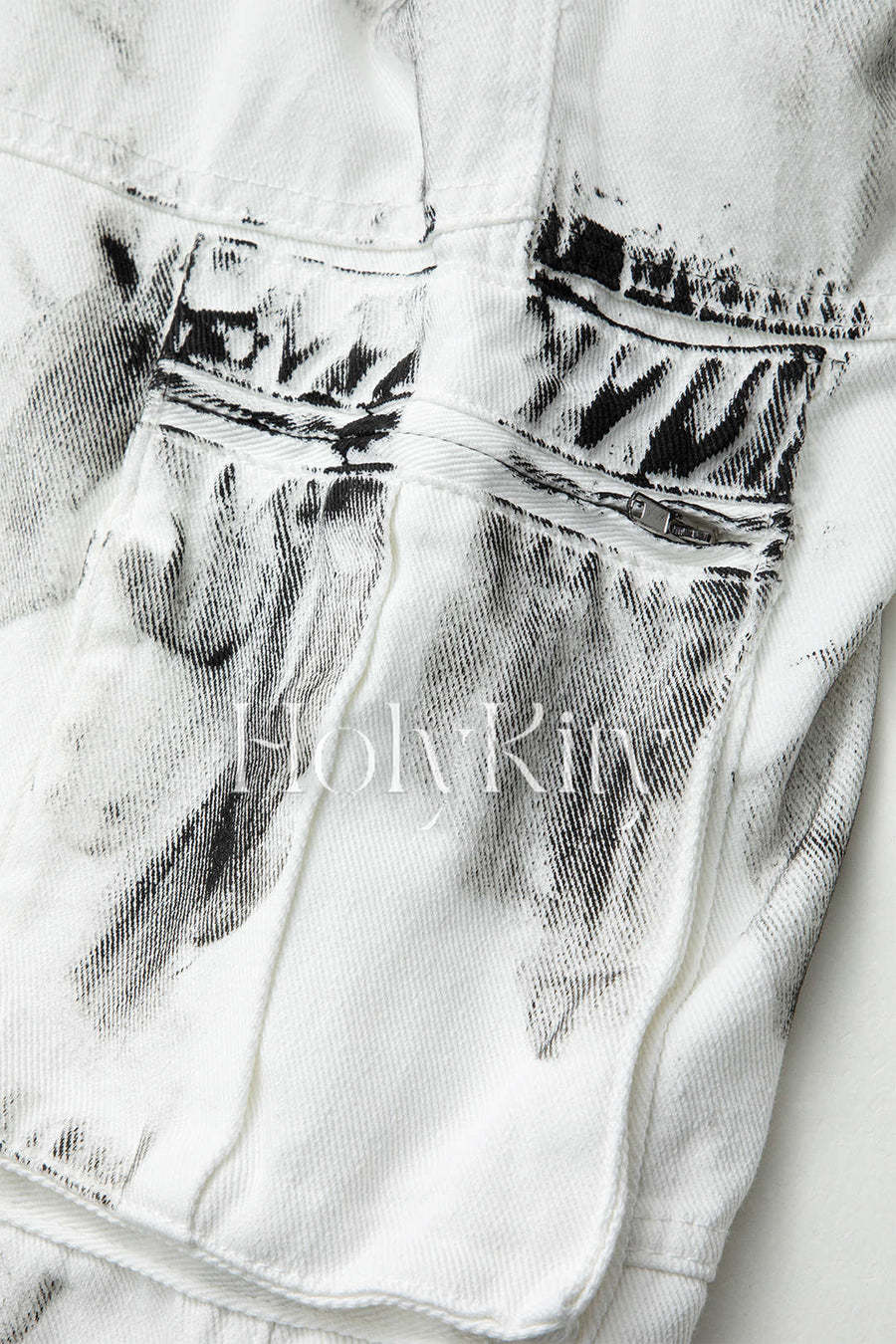 Drawstring Stained Print Flap Pocket Straight Leg Cargo Pants