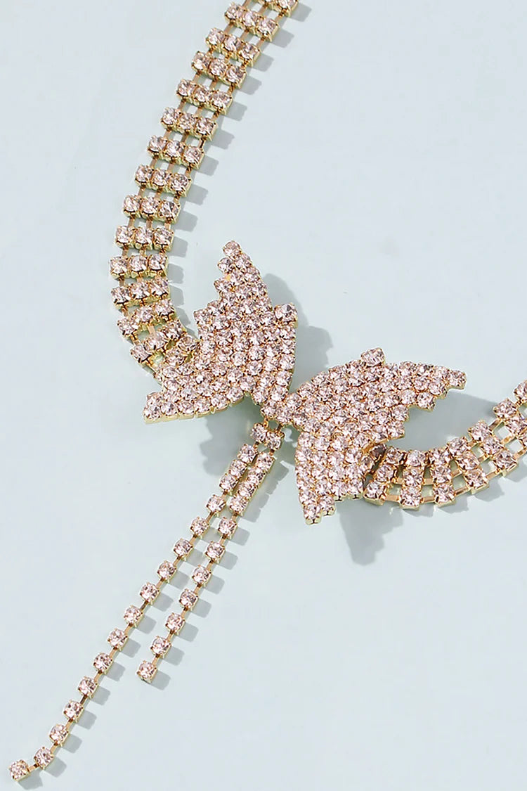 Rhinestone Butterfly Chain Tassel Alloy Necklace