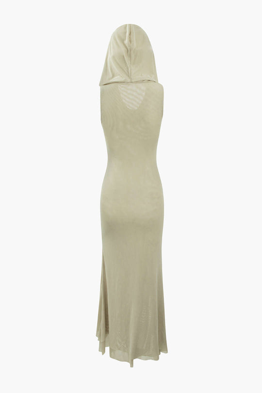 Maxikleid mit Kapuze, Rüschensaum und Schlitz 