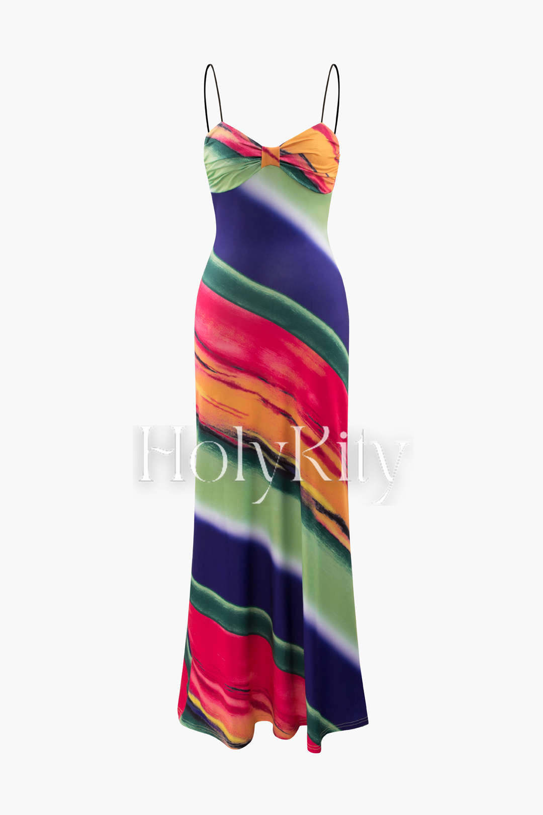 Multicolored Knot Front Maxi Dress