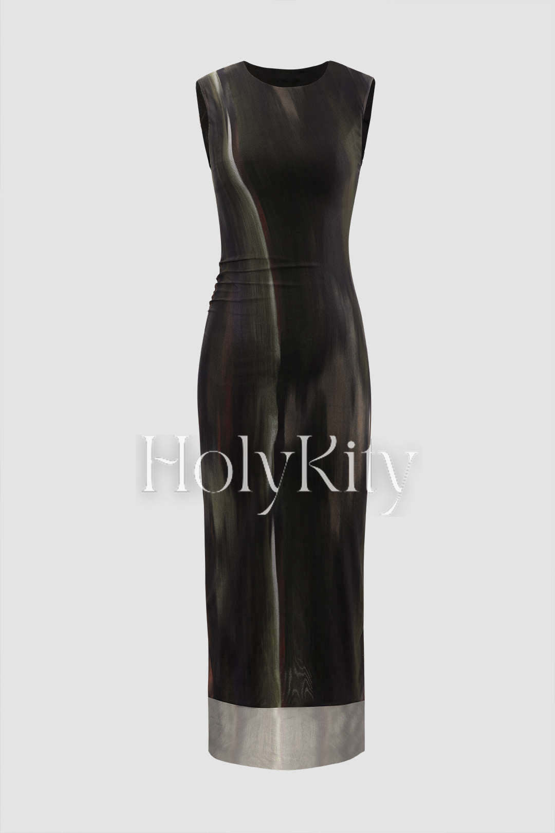Robe midi sans manches en maille froncée tie-dye 